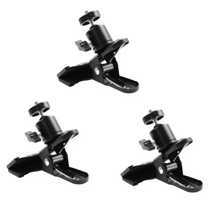 Picture of Foto&Tech 3 Pieces Metal Tripod Clip Clamp Mount 360 Mini Ball Head 1/4 Inch Screw Compatible with HTC Vive Base Station Lighthouse Canon Nikon Flash Lighting Speedlite DSLR Camera