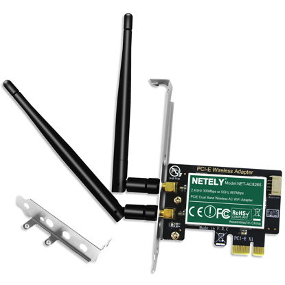 Picture of NETELY Dual Band Wireless-AC 1200Mbps PCIE WiFi Adapter with Bluetooth 4.2 for Windows 7, 8.x, 10, 11 64bit System Desktop PCs, 2.4GHz 300Mbps and 5GHz 867Mbps PCIE WiFi Card (NET-AC8265)