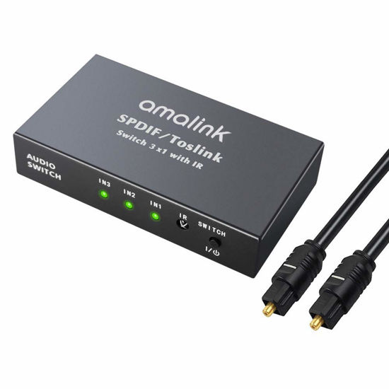 Picture of Amalink 3 Port Optical Switcher Splitter 3 in 1 Out, with 1 Way Spdif Toslink Optical Splitter/IR Remote Control Optical Switcher Splitter, 3 Port Spdif Toslink Optical Switch