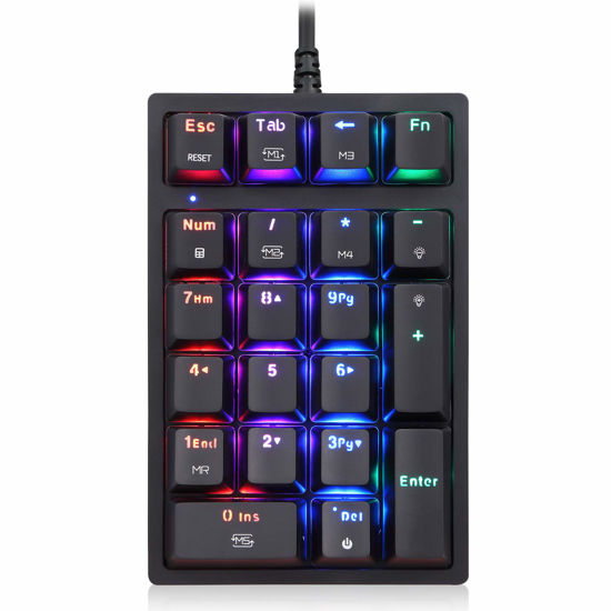 Picture of MOTOSPEED Macro Mechanical Numeric Keypad USB Wired 21 Keys Mini Numpad Portable Keypad RGB Backlight Gaming Keypad Extended Layout for Cashier(Fully Programmable Keys)