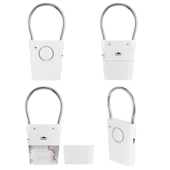 Picture of Kanayu 4 Pieces Door Handle Alarm 120dB Door Alarm for Home Security Door Entry Alarm Doorknob Sensing Alarm Window Burglar Alert for Home Security Kids Safety (White)