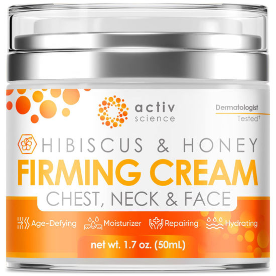 Picture of Hibiscus and Honey Firming Cream, Neck Firming Cream, Skin Tightening Cream, Skin Firming and Tightening Lotion, Reduces the Look of Neck Lines, Tightens & Smooths - With Collagen & Hyaluronic Acid 1.7OZ