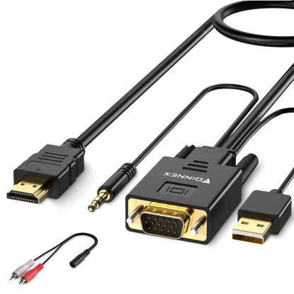 Picture of FOINNEX VGA to HDMI Adapter Cable 10FT/3M (Old PC to New TV/Monitor with HDMI), VGA to HDMI Converter Cable with Audio for Connecting Laptop with VGA(D-Sub,HD 15-pin) to New Monitor,HDTV.Male to Male