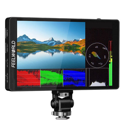 Picture of FEELWORLD F7 PRO 7 Inch Touch Screen DSLR Camera Field Monitor with 3D Lut HDR Waveform F970 External Power Install Kit 1920x1200 4K 60Hz HDMI Input Output 8.4V DC Output 5V Type-c Input Mini Hot Shoe