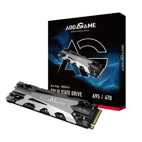 Picture of Addlink Addgame PS5 Compatible with A95 4TB 7200 MB/s Read Speed Internal Solid State Drive - M.2 2280 PCIe NVMe Gen4X4 3D TLC with Dram NAND SSD w/Heatsink (ad4TBA95M2P) Made in Taiwan