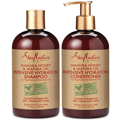 Picture of Shea Moisture Shampoo and Conditioner Set, Manuka Honey, Mafura Oil, Baobab Oil & Fig Extract, Hydrate + Replenish, Vitamin C, Sulfate Free & Hair Color Safe, Deep Conditioning, 13 Fl Oz Ea