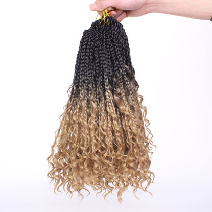 Picture of Beverlee 14 Inch 8 Packs Boho Box Braids Goddess Box Braids Crochet Hair Bohemian Hippie Braids Braiding Hair Box Braids with Curly Ends Messy Pre-looped Synthetic Crochet Hair for Black Women 128 Strands 1B/27#