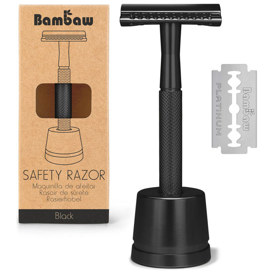 Picture of Bambaw Double Edge Safety Razor, Single Blade Razor for Men with Razor Stand, Men's Safety Shaving Razors - Black