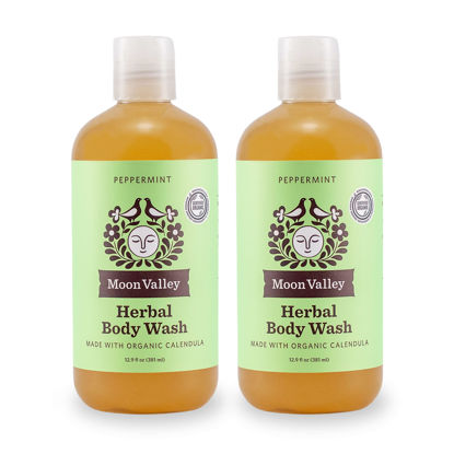 Picture of Herbal Body Wash, Peppermint by Moon Valley, All Natural Ingredients, No Parabens, Vegan, Moisturizing Essential Oils, Two Pack