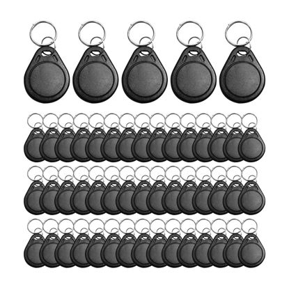 Picture of JOJOCY 50 PCS ID 125KHz RFID Writable Rewritable T5577 Key Fob Tag for RFID Writer (Black)