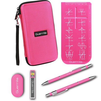 Picture of Guerrilla Hard Travel Case for TI-83 Plus, TI-84 Plus, TI-84 Plus Color Edition, TI-89 Titanium, TI-Nspire CX&CX CAS, HP50G Graphing Calculators + Guerrilla's Essential Calculator Accessory Kit, Pink