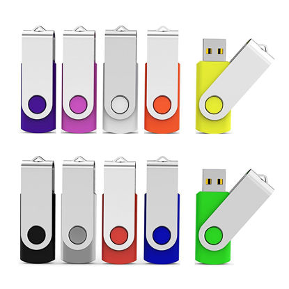 Picture of Aiibe 10 Pieces 32GB USB Flash Drive 10 Pack USB 2.0 Memory Stick Thumbdrives (Mix Colors : Black Blue Red Green Orange White Yellow Pink Purple Silver)