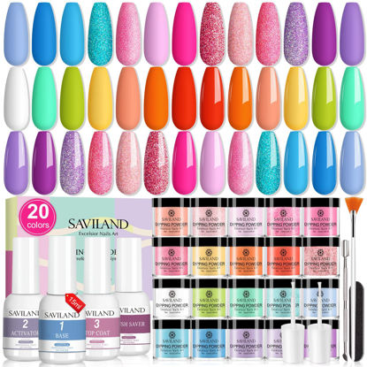 Picture of Saviland 29Pcs Dip Powder Nail Kit Starter- 20 Colors Dip Powder Kit Dip Nails Powder Starter Kit Dip Liquid Set Base Top Coat Activator Brush Saver for Nail Beginners & Nail Salon Special Gift Set