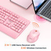 Picture of MEETION Wireless Keyboard and Mouse, Ergonomic Keyboard Mouse, 3 DPI Adjustable USB A and USB C Adapter Full-Sized Cordless Keyboard and Mouse, Wrist Rest for PC/Computer/Laptop/Windows/Mac, Pink