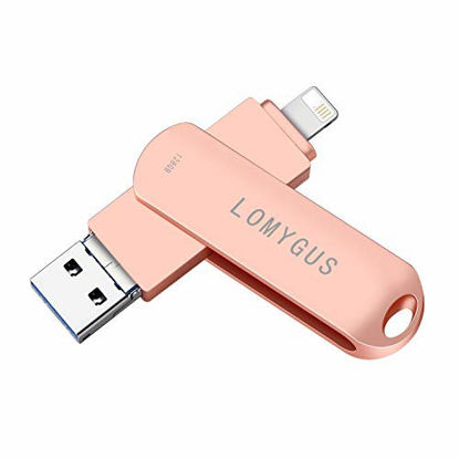 Picture of Flash Drive for iPhone 128GB Photo Stick for iPhone USB Storage LOMYGUS USB Flash Drive Compatible iPhone iPad iOS MacBook Android and Computer(Pink 128GB)