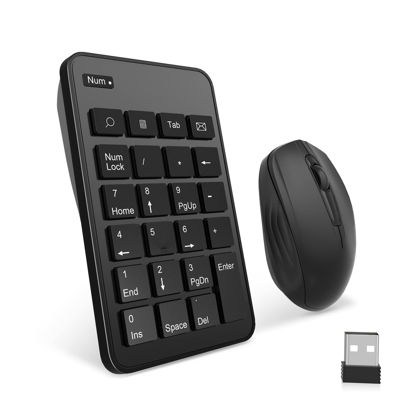 Picture of Wireless Numeric Keypad and Mouse Combo, Portable Ultra Slim 2.4G 23 Keys USB Number Pad and Mouse for Laptop, PC Computer , Desktop, Notebook, Just One USB Receiver