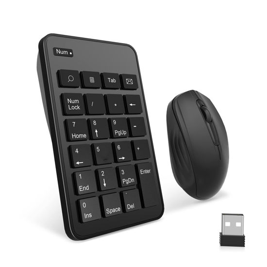 Picture of Wireless Numeric Keypad and Mouse Combo, Portable Ultra Slim 2.4G 23 Keys USB Number Pad and Mouse for Laptop, PC Computer , Desktop, Notebook, Just One USB Receiver