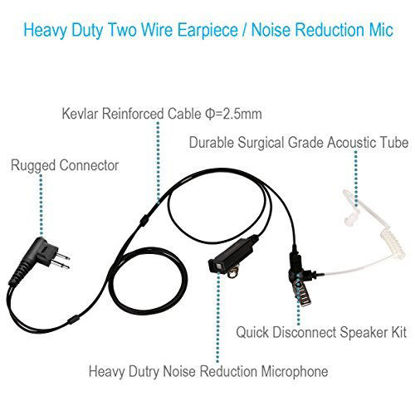 Picture of Two Wire Earpiece with Reinforced Cable for Motorola Radios BRP40 CLS1410 CLS1110 CP200 CP200D CP185 DTR650 RDU2020 RDU4100 RDU4160D RDU2080D RMU2040 RMU2080D CLS RDU RMM RMU, Acoustic Tube Headset