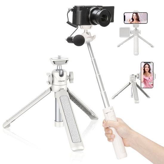 Picture of Ulanzi MT-42 Camera Tripod Mini Tabletop Tripod Selfie Stick with Cold Shoe,Travel Tripod for Phone 12 Canon G7X Mark III Sony ZV-1 RX100 VII A6600 Vlogging Filmmaking Live Streaming White