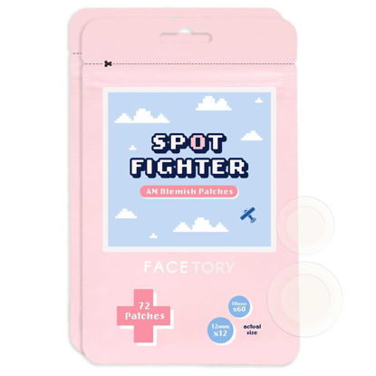 Picture of FACETORY AM Spot Fighter Blemish Patches- for Morning and Daytime, 144 Hydrocolloid Patches Infused with Tea Tree and Cica, 10mm and 12mm (2 Packs of 72 Patches)