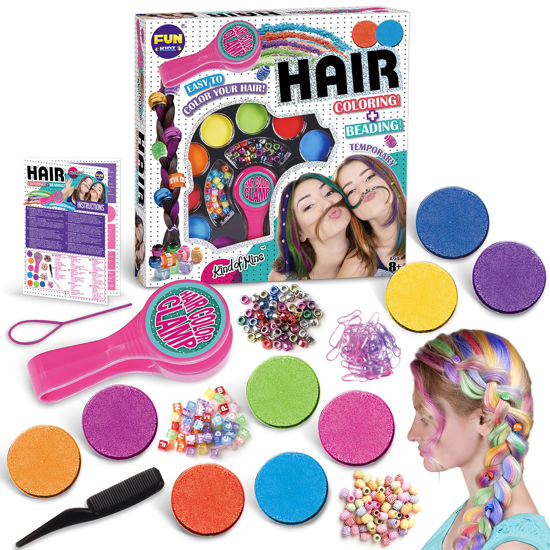 Picture of Hair Braiding Kit for Girls 8-12, FunKidz Handheld Hair Temporary Coloring Clamp with Hair Chalk for Kids Washable Hair Makeup Kit