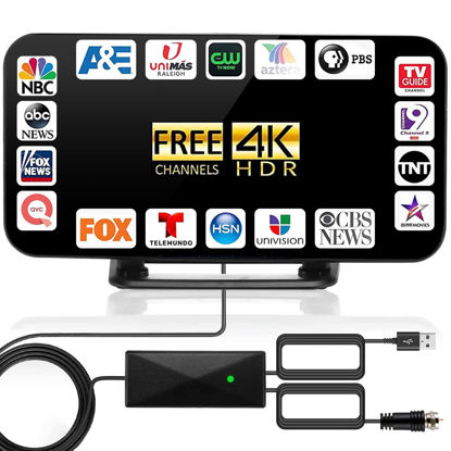 Picture of Antenna TV Digital HD Indoor - 350 Miles Long Range with Built-in Amplifier,32.8 ft Long Coax Cable Digital HDTV Antenna Support All Television, for Free Local Channels 4K HD 1080P VHF UHF (02)