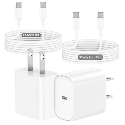 Picture of iPad Pro Charger Cable Block 10 Ft, 2Pack 20W PD USB C Charger Cable Cord Fast Charging for iPad Pro 12.9 inches, Long Type USB C to USB C Cable Compatible with iPad Pro Air Mini 2022/2021/2020/2018