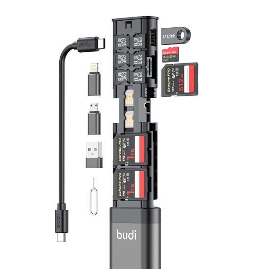 Picture of BUDI [Upgrade Model] Multifunctional 9 in1 SD Card Reader Cable and USB 3.0 TF/SD Type-C with OTG Adapter for iPhone Android and Computer Memory Stick Plug and Play