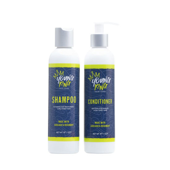 Picture of YOUNG KING HAIR CARE Kids Shampoo and Conditioner Set | Cleanse and Hydrate Natural Curls | Plant-Based and Harm-Free | 8 oz each