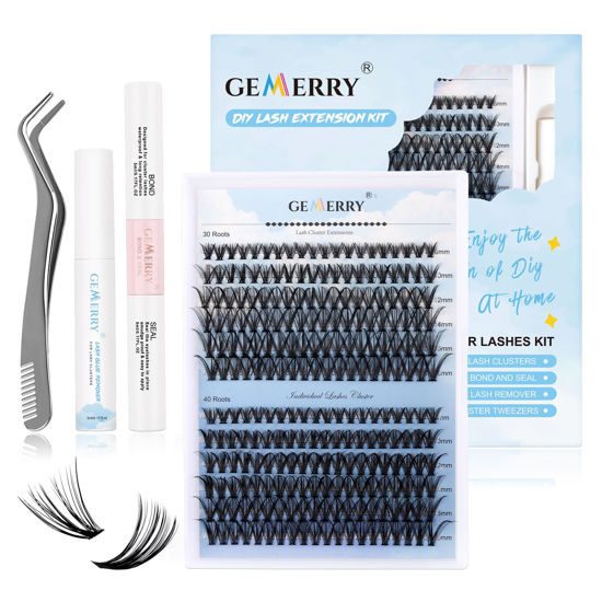 Picture of DIY Lash Extension Kit GEMERRY Lash Clusters Kit with 240 PCS Lash Clusters Mix 8-16mm 10ml Lash Bond and Seal Lash Glue Remover and Lash Tweezers for Beginner DIY at Home Individual Lashes Kit