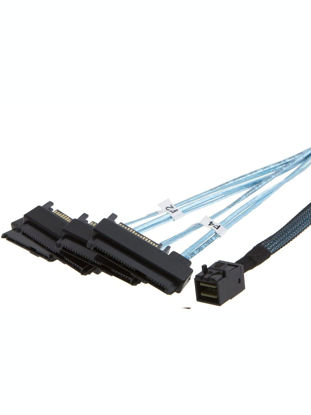 Picture of CableCreation Internal Mini SAS SFF-8643 to (4) 29pin SFF-8482 connectors with SAS 15pin Power Port, 1M / 3.3FT