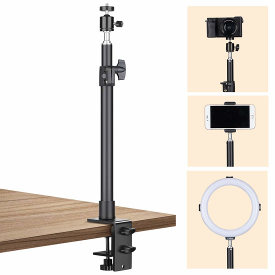 Picture of TARION Tabletop Light Stand Camera Mount with 1/4" 3/8" Screws for Ring Light Cameras Desktop Mount L Shape Clip Stand for Live Streaming Photograpghy Videograpghy Film Shooting Virtual Meetings