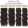 Picture of ALXNAN Clip in Long Wavy Synthetic Hair Extension 20 Inch Dark Brown 4PCS Thick Hairpieces Fiber Double Weft Hair for Women