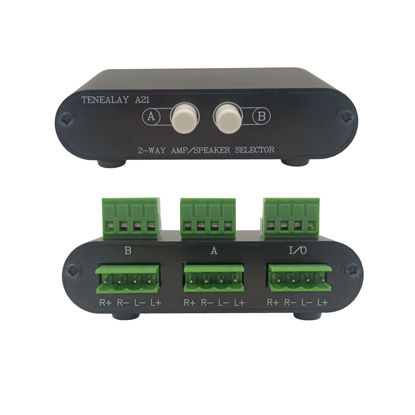 Picture of TENEALAY 2-Way Stereo Amplifier Speaker Selector, AB Speaker Switch 2 Zone Distribution, Amp Switcher Box, SPK Controller A21