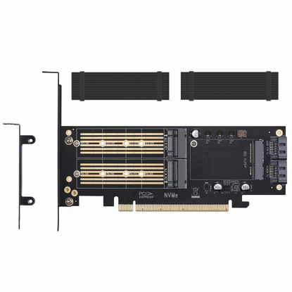 Picture of 3 in 1 M.2 and mSATA SSD Adapter Card for M.2 NVME to PCIE Adapter,M.2 SATA SSD to SATA III Adapter,mSATA to SATA Adapter (with 2 Aluminum Heatsink)