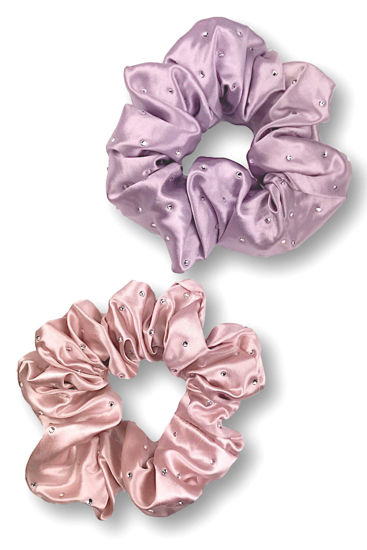 Picture of Celestial Silk Mulberry Silk Scrunchies for Hair (Large, Crystal: Soft Pink & Lavender)