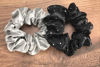 Picture of Celestial Silk Crystal Scrunchies Mulberry Silk Scrunchies for Hair (Large, Crystal: Black & Silver)