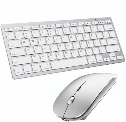 Picture of Bluetooth Keyboard and Mouse for iPad and iPhone Bluetooth Keyboard Compatible with iPad/iPad Pro/iPad Air/iPad Mini and Other Bluetooth Enabled Devices (iPadOS 13 / iOS 13 and Above) (Silver)