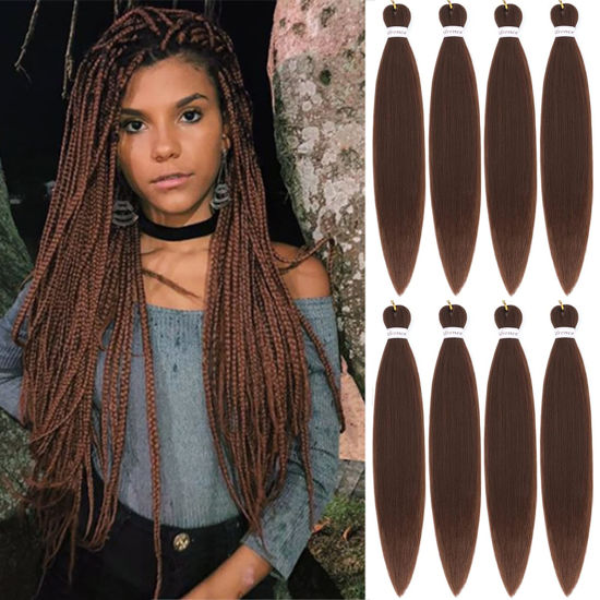 Picture of Braiding Hair Brown 30 Inch 8 Packs Hair Extensions Professional Synthetic Braid Hair Crochet Braids, Soft Yaki Texture, Itch Free, Hot Water Setting (30 Inch, 30#)