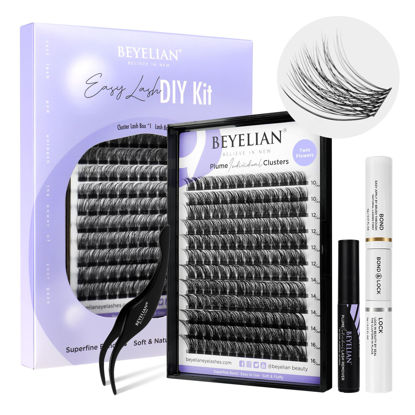 Picture of DIY Lash Extension Kit BEYELIAN Cluster Lashes Kit with 168 Pcs D+ Lash Clusters Lash Bond and Seal Lash Remover and Eyelash Applicator for Beginner DIY at Home (Style3 0.07 Mix Black Band)