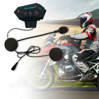 Picture of DENPETEC Helmet Bluetooth Headset, BT-12 Motorcycle Helmet Intercom, Helmet Communication System Supports Handsfree, Stereo Music