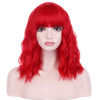 Picture of BERON 14 Inches Bright Red Wig Short Curly Wig Women Girl's Synthetic Wig Red Wig with Bangs Wig Cap Included