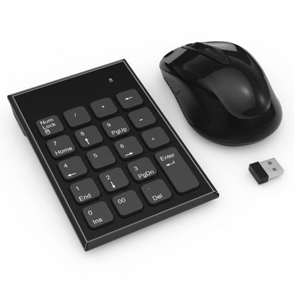 Picture of Wireless Numeric Keypad and Mouse Combo - Portable 2.4GHz USB Wireless Number Pad and Mouse Set for Laptop Notebook Desktop PC - Just One USB Receiver