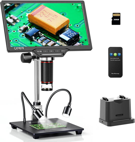 Picture of Opqpq Digital Microscope with 10'' IPS Screen, ODM202 Max HDMI Soldering Microscope with Bottom Light for Slides, 1300X Coin Microscope with 25MP Camera View Entire Coin, Windows/macOS Compatible