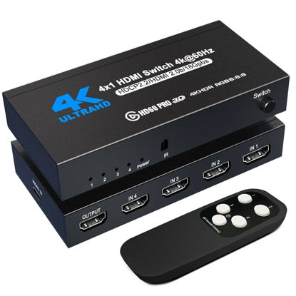 Picture of HDMI Switch 4K@60Hz, NerdEthos 4 Port HDMI 2.0 Switcher Selector 4 in 1 Out HDMI Switch with IR Remote Control, Supports 4K HDR10 HDCP 2.2 3D Dolby DST, for PS4 Xbox Fire Stick PC and More