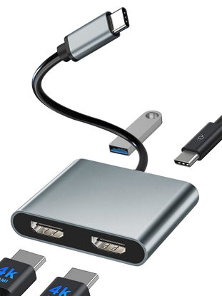 Picture of USB C to Dual HDMI Adapter,USB C Splitter 2 Monitors Extended Display,HDMI Adapter for Dual Monitors,Type C HDMI Hub Multiple Monitors Docking Station for Laptop/Monitor Compatible with Thunderbolt