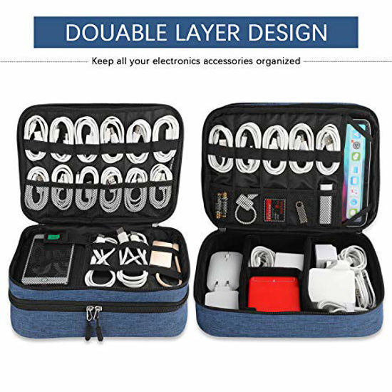 Picture of Electronics Organizer, Jelly Comb Electronic Accessories Cable Organizer Bag Double Layer Travel Cable Storage Bag for Cables, Laptop Charger, Tablet (Up to 11'') and More-Thick Large(Black and Blue)