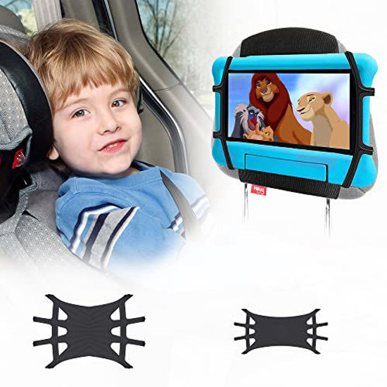 Picture of HIKIG Car Headrest Mount Holder, Tablet Holder for Kids in Back Seats, Anti-Slip Strap and Silicone Holding Net,Angle-Adjustable, Universal Car Mount Fits All 3.5 - 12 Inch Tablets - Upgraded 2 Pack