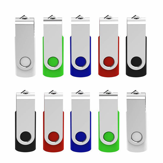 Picture of KEXIN Flash Drive 32 GB USB Flash Drive 32gb 10 Pack Thumb Drive Jump Drive Flash Drives Memory Sticks Zip Drive, 10 Pack 5 Colors (Black, Blue, Green, White, Red)