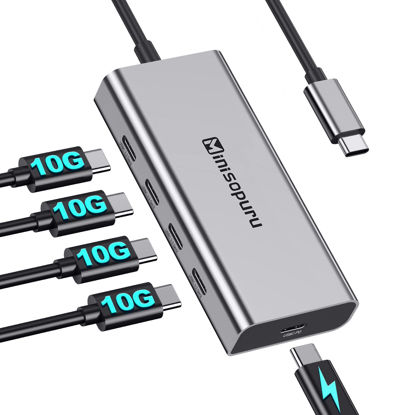 Picture of Minisopuru USB C Splitter, 10Gbps Multiport Adapter for Laptop, Power Delivery with 100W PD (Not Support Video), USB Type C Hub for MacBook Air/Pro, iMac.